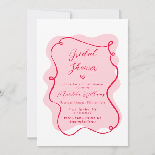 Roze en rood retro golvend lijst vrijgezellenfeest kaart (Voorkant)