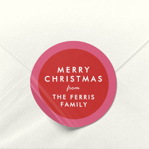 Roze en rood schattig eenvoudig vrolijk kerstcadea ronde sticker