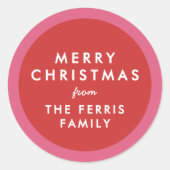 Roze en rood schattig eenvoudig vrolijk kerstcadea ronde sticker (Voorkant)