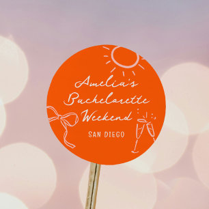 Roze en Rood Schets Bachelorette Weekend Feest Ronde Sticker
