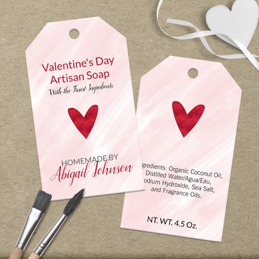 Roze en Rood  Valentijnsdag Zeep Cadeaulabel