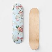 Roze en room op blauwe  Floral Skateboard (Voorkant)