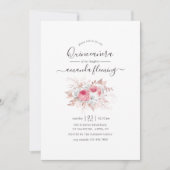 Roze en Roos Gold Floral Quinceañera Kaart (Voorkant)