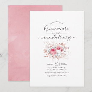 Roze en Roos Gold Floral Quinceañera Kaart