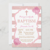 Roze en Roos Gold Pink Glitter Baptism Uitnodiging (Voorkant)