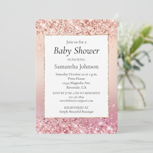 Roze en Roos Sparkle Ombre Baby shower Kaart (Staand voorkant)