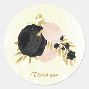 Roze en roze bloemen gouden bruiloft ronde sticker