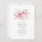 Roze en Roze Gouden Bloemencode QR Huwelijk Kaart (Voorkant)