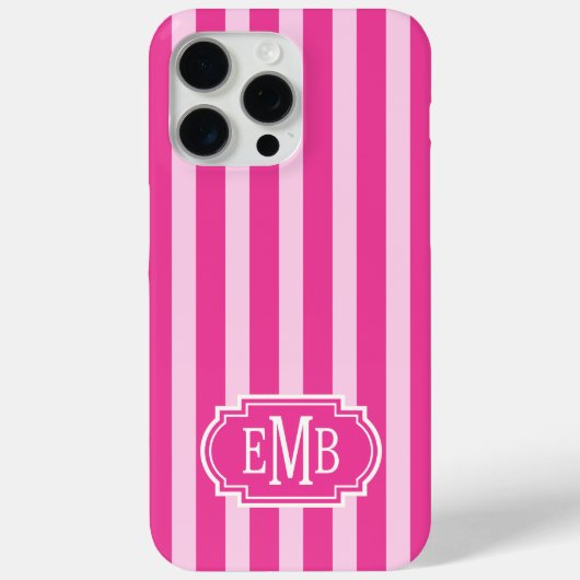 Roze en roze monogram strepen Case-Mate iPhone case (Achterkant)