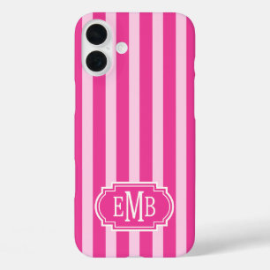 Roze en roze monogram strepen iPhone 16 plus hoesje
