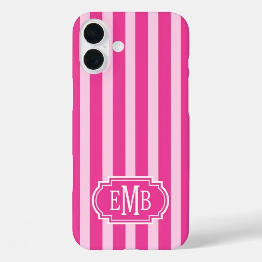 Roze en roze monogram strepen Case-Mate iPhone case (Achterkant)