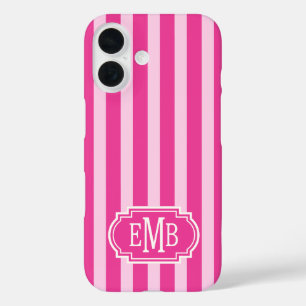Roze en roze monogramstrepen iPhone 16 hoesje