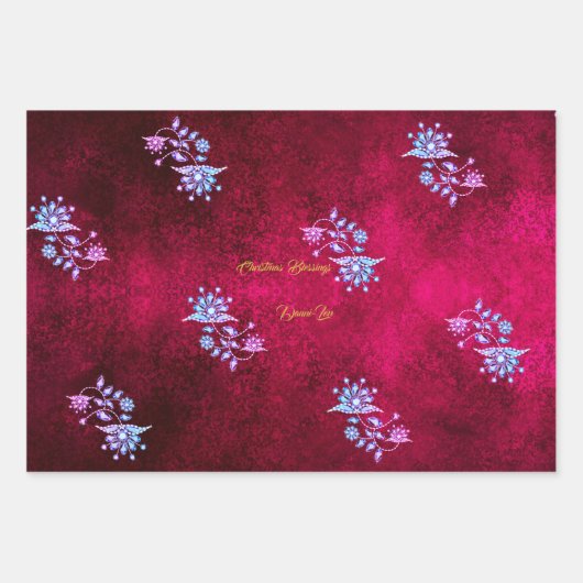 Roze en ruby Merry kerstvakantiezegeningen Inpakpapier Vel (Voorkant 2)