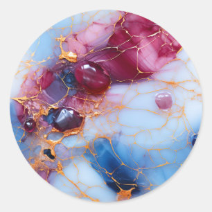 Roze en saffiermarmer met gouden aders ronde sticker