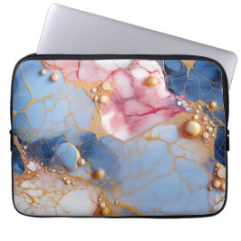 Roze en saffiermarmer met gouden parels laptop sleeve