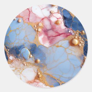 Roze en saffiermarmer met gouden parels ronde sticker