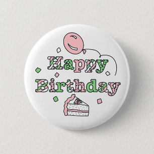 Roze en Sage Green Happy Birthday Ronde Button 5,7 Cm