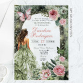 Roze en Sage Green Whimsical Forest Quinceanera Acryl Uitnodigingen