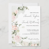 Roze en Sage Groene Bloemen QR Code Bruiloft Kaart (Voorkant)