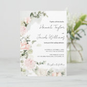 Roze en Sage Groene Bloemen QR Code Bruiloft Kaart (Staand voorkant)