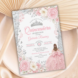 Roze en salie waterverf zilver Quinceañera  Kaart