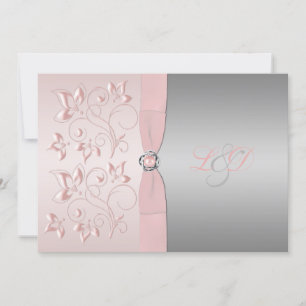 Roze en Silver Floral Monogrammed Invitation Kaart
