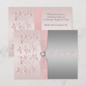 Roze en Silver Floral Reply Card RSVP Kaartje (Voorkant / Achterkant)