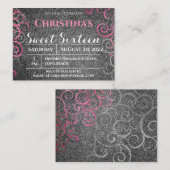Roze en Silver Glitter Birthday Invitation Informatiekaartje (Voorkant / Achterkant)