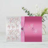 Roze en Silver Monogram Uitnodiging (Staand voorkant)