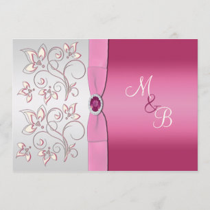 Roze en Silver Monogram Uitnodiging