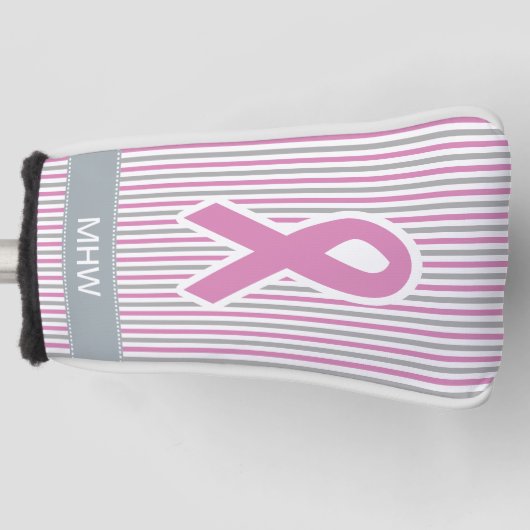 Roze en Silver Stripes aangepaste monogram putter Golfheadcover (Voorkant)