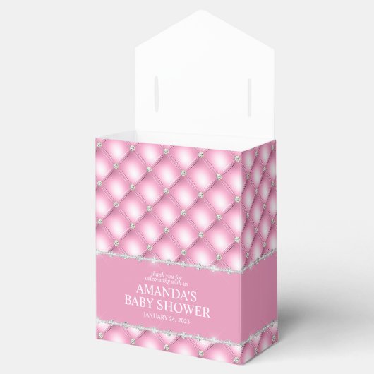 Roze en Silver Tufted Glamor Favor Box Bedankdoosjes (Geopend)