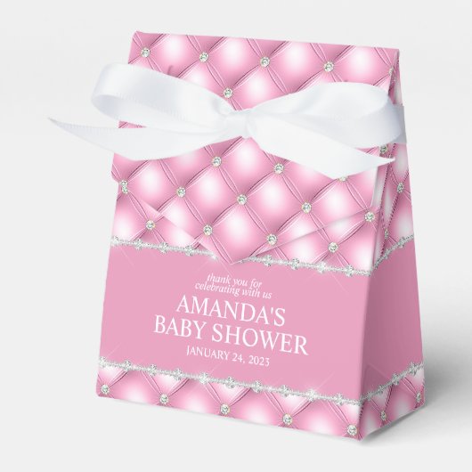 Roze en Silver Tufted Glamor Favor Box Bedankdoosjes (Voorkant Zijde)