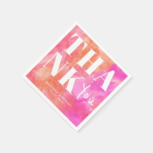 Roze en Sinaasappel Abstract vet Dank u bruiloft Servet (Hoek)