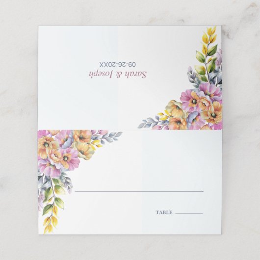 Roze en Sinaasappel Bloemen Trouwplaats Kaart (Buitenkant ongevouwen)