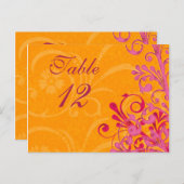 Roze en Sinaasappel Bloemen Trouwtafel Kaarten (Voorkant / Achterkant)