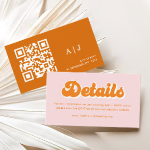 Roze en Sinaasappel Boho Retro 70s Wedding Details Informatiekaartje