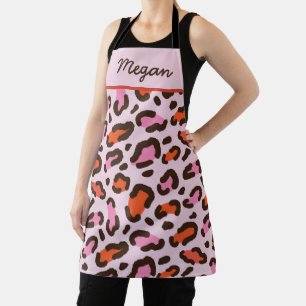 Roze en Sinaasappel Leopard Animal Print Custom Schort