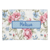 Roze en Sky Blue Floral - Polka Dot - Monogrammed Kussensloop (Voorkant-Rechts)