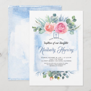 Roze en Stoffig Blauw Bloemen Elegante Dop Kaart