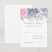 Roze en stoffige blauwe bloemen bruiloft RSVP (Voorkant / Achterkant)
