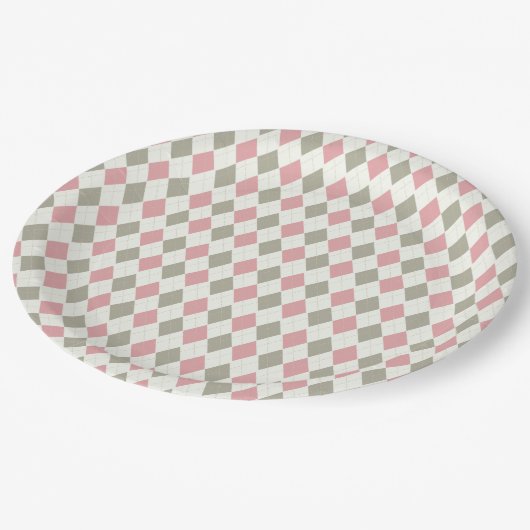 Roze en Taupe Argyle Patroon-Elegant Veelzijdig Papieren Bordje (Gekanteld)