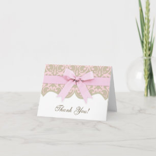 Roze en Taupe Damask Ribbon Baby shower Bedankt