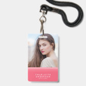 Roze en Teal Gelaagde Foto Badge (Voorzijde met lanyard)