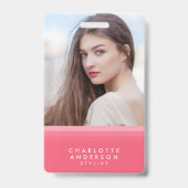 Roze en Teal Gelaagde Foto Badge (Voorzijde)