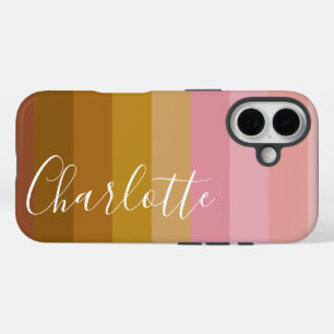 Roze en terracotta boho geometrische strepen naam iPhone 16 hoesje