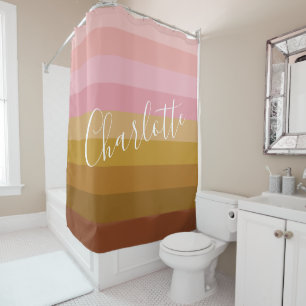Roze en Terracotta Boho Geometrische Stripes Naam Douchegordijn