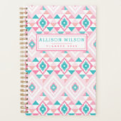 Roze en Turqoise Aztec Pattern Planner (Voorkant)