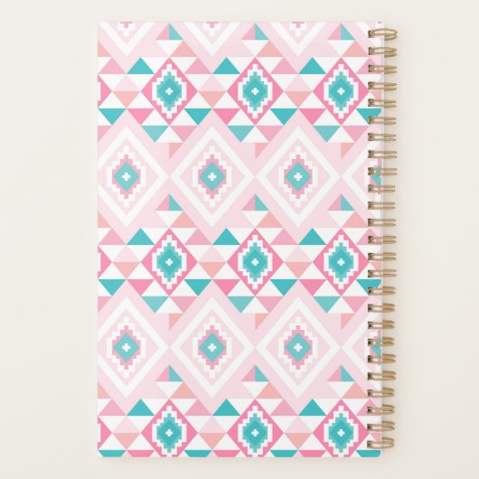 Roze en Turqoise Aztec Pattern Planner (Achterkant)