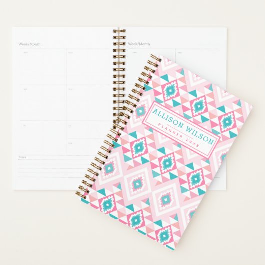Roze en Turqoise Aztec Pattern Planner (Display)